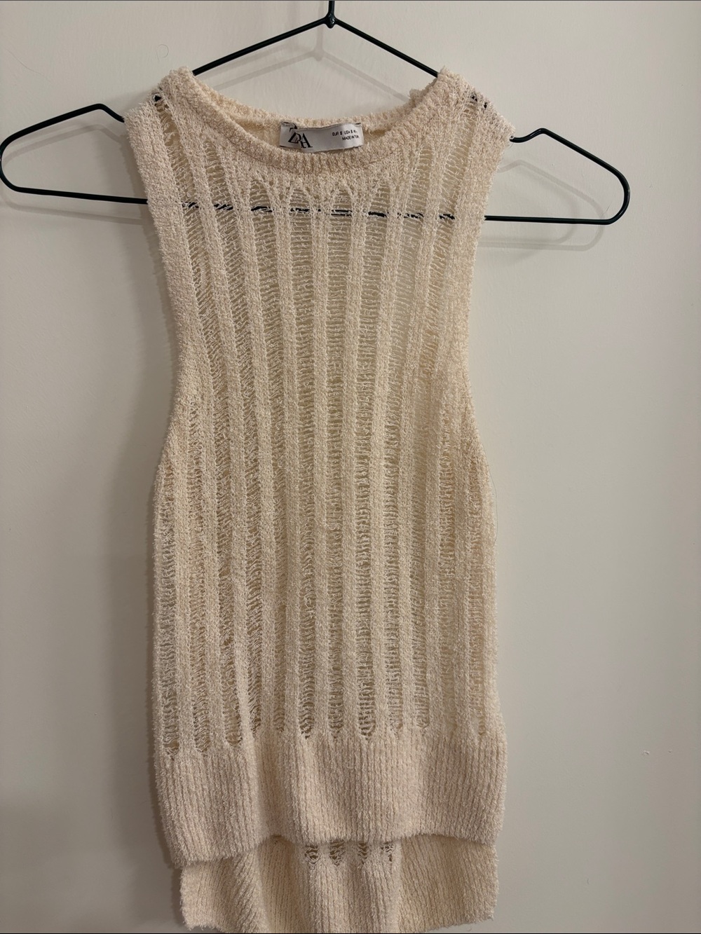 Zara Neutral Cream Open-Weave Sleeveless Top